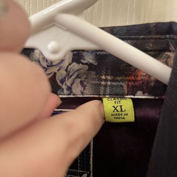 Robert Graham Rainbow Plaid Classic Fit Button Up Shirt Floral Contrast Cuffs XL - Picture 6 of 14